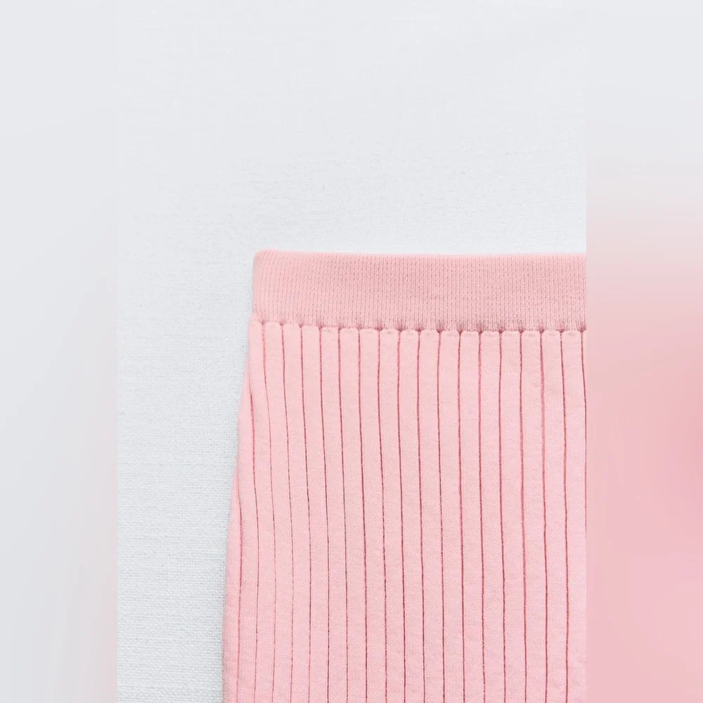 Zara Pink Ribbed Knit Two-Piece Skirt Set